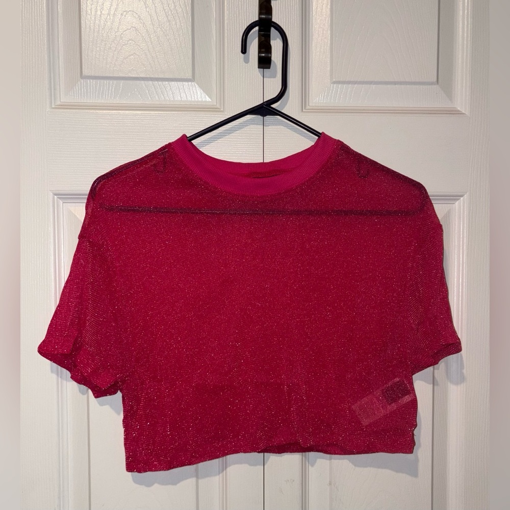 SHEIN NWOT Fuchsia Sheer Crop Top